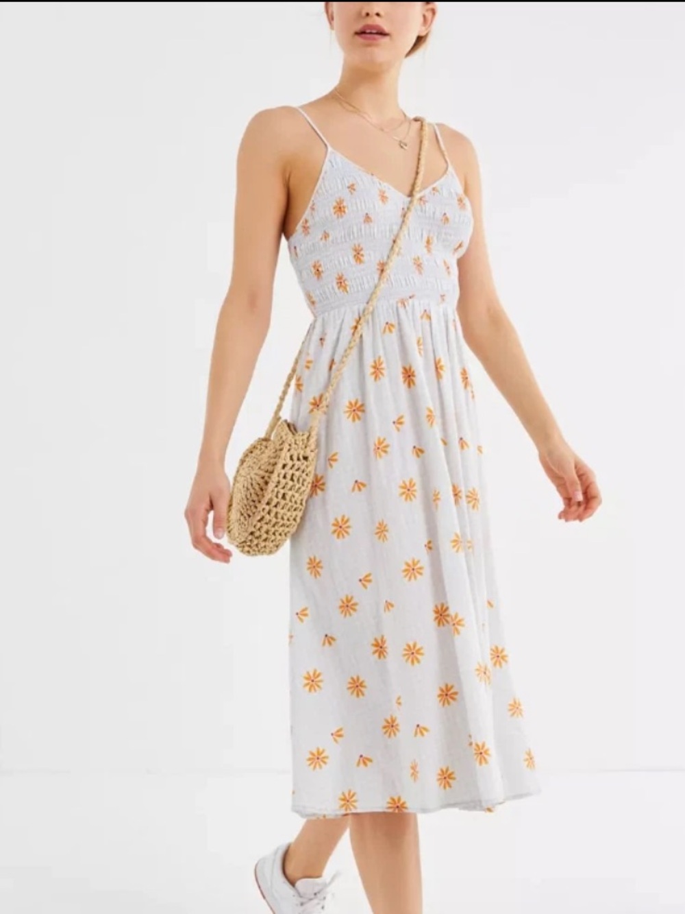 Urban Outfitters Women's Ember Smocked Midi Dress in Gingham Floral Size Small P